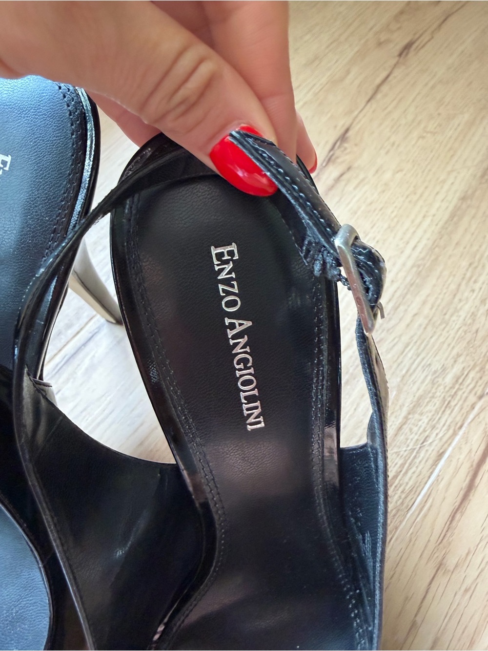 Enzo Angiolini Black Patent Leather Peep-Toe Slingbacks - Picture 2 of 4